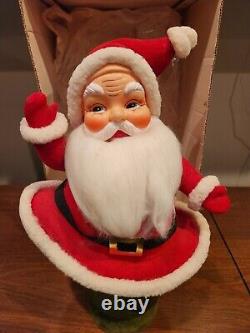 Vintage Flocked Dancing Happy Santa Claus Figure 15 Tall With Box