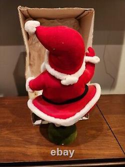 Vintage Flocked Dancing Happy Santa Claus Figure 15 Tall With Box