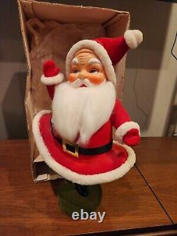 Vintage Flocked Dancing Happy Santa Claus Figure 15 Tall With Box