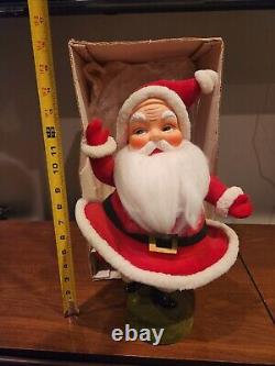 Vintage Flocked Dancing Happy Santa Claus Figure 15 Tall With Box