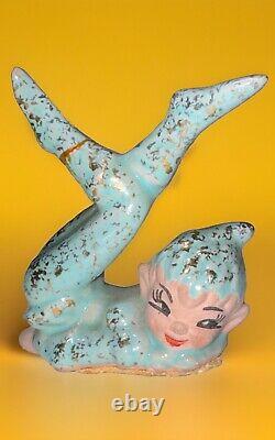 Vintage GILNER PIXIE RARE BLUE GOLD FEET UP 1950s MCM CHRISTMAS KITSCHY