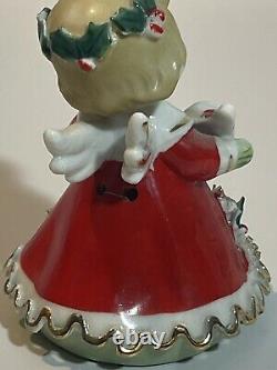 Vintage Geo. Z. Lefton Signed Christmas Angel Bell Holding Santa Mask & Gift HTF