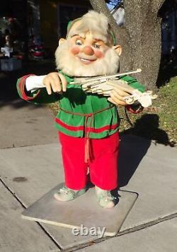 Vintage German Display Mechanical Animatronic Fiddler Christmas Elf 39 Works