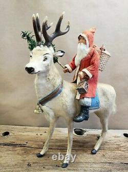 Vintage German Santa on Reindeer Candy Container 16