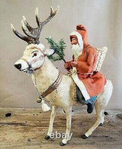 Vintage German Santa on Reindeer Candy Container 17