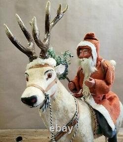 Vintage German Santa on Reindeer Candy Container 17