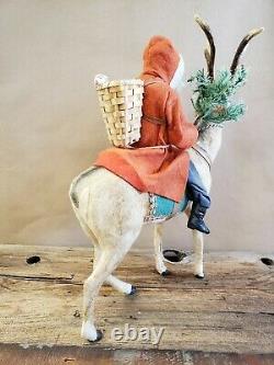 Vintage German Santa on Reindeer Candy Container 17