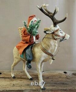 Vintage German Santa on Reindeer Candy Container 17