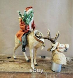 Vintage German Santa on Reindeer Candy Container 17