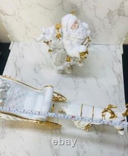 Vintage Gold Gilded Porcelain Santa, Sleigh & Reindeer Set