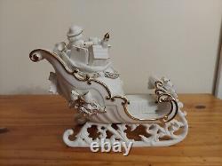 Vintage Grandeur Noel Porcelain Santa With Sleigh White With Gold Trim Large Set