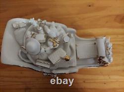 Vintage Grandeur Noel Porcelain Santa With Sleigh White With Gold Trim Large Set