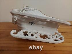 Vintage Grandeur Noel Porcelain Santa With Sleigh White With Gold Trim Large Set