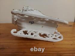 Vintage Grandeur Noel Porcelain Santa With Sleigh White With Gold Trim Large Set