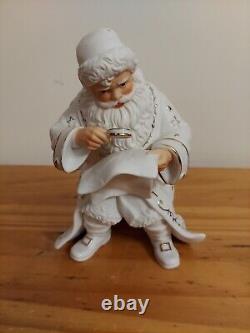 Vintage Grandeur Noel Porcelain Santa With Sleigh White With Gold Trim Large Set