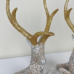 Vintage Gump's Set of 2 Glitter Reindeer Stag Figurines Holiday Christmas 12x9.5