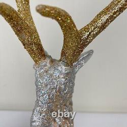 Vintage Gump's Set of 2 Glitter Reindeer Stag Figurines Holiday Christmas 12x9.5