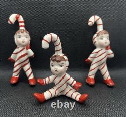 Vintage Hand Painted Candy Cane Pixie Kids Christmas Figurines 1950's Kitsch