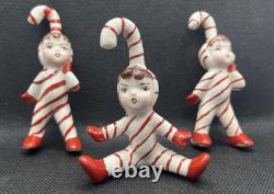 Vintage Hand Painted Candy Cane Pixie Kids Christmas Figurines 1950's Kitsch