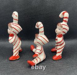 Vintage Hand Painted Candy Cane Pixie Kids Christmas Figurines 1950's Kitsch