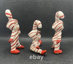 Vintage Hand Painted Candy Cane Pixie Kids Christmas Figurines 1950's Kitsch