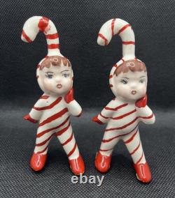 Vintage Hand Painted Candy Cane Pixie Kids Christmas Figurines 1950's Kitsch