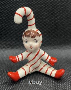 Vintage Hand Painted Candy Cane Pixie Kids Christmas Figurines 1950's Kitsch