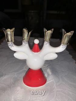 Vintage Holt Howard Christmas Ceramic Gilded Reindeer with Candleholder Antlers