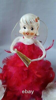 Vintage Holt Howard Pink Feather & Porcelain Head Christmas Angel Set of 3 Japan