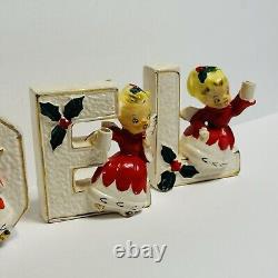 Vintage JAPAN NOEL Girls 1950s MCM Angel Pixie Dress Figurine Decor Set Read