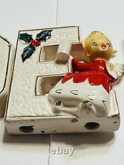 Vintage JAPAN NOEL Girls 1950s MCM Angel Pixie Dress Figurine Decor Set Read