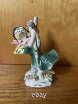 Vintage JUNE Norcrest Girl Figurine F 413 Swing Bonnet Ribbon