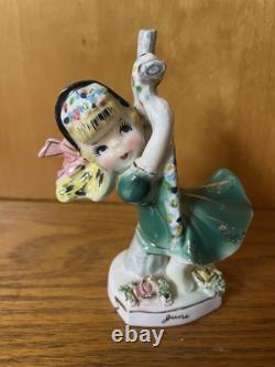 Vintage JUNE Norcrest Girl Figurine F 413 Swing Bonnet Ribbon