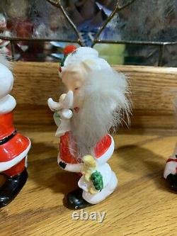 Vintage Japan 4 Santa Claus Ceramic Figure Real Fur Beard Santa Band Lot 3 Rare