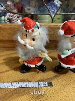 Vintage Japan 4 Santa Claus Ceramic Figure Real Fur Beard Santa Band Lot 3 Rare