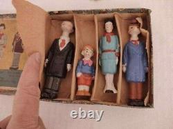 Vintage Japan bisque Andy Gump figurines 4 pc. Set with original box