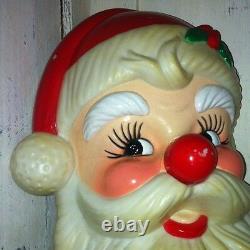 Vintage Jolly Santa HEAD FACE XMAS Musical Nose Wind Up 7 Adorable Cute