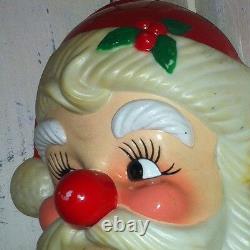 Vintage Jolly Santa HEAD FACE XMAS Musical Nose Wind Up 7 Adorable Cute