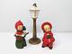 Vintage Josef Originals Ceramic Boy Girl Carolers & Lamp Post Japan Christmas