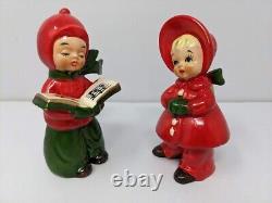 Vintage Josef Originals Ceramic Boy Girl Carolers & Lamp Post Japan Christmas