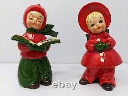 Vintage Josef Originals Ceramic Boy Girl Carolers & Lamp Post Japan Christmas