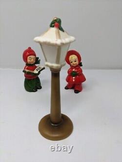 Vintage Josef Originals Ceramic Boy Girl Carolers & Lamp Post Japan Christmas