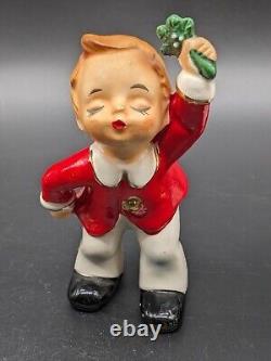 Vintage Josef Originals Christmas Kissing Boy and Girl Under Mistletoe RARE