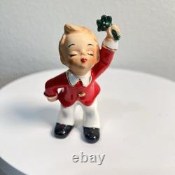 Vintage Josef Originals Christmas Kissing Boy and Girl Under Mistletoe RARE