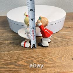 Vintage Josef Originals Christmas Kissing Boy and Girl Under Mistletoe RARE
