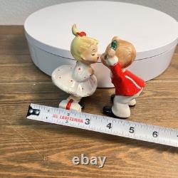 Vintage Josef Originals Christmas Kissing Boy and Girl Under Mistletoe RARE