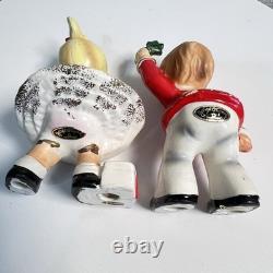 Vintage Josef Originals Christmas Kissing Boy and Girl Under Mistletoe RARE