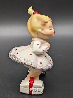 Vintage Josef Originals Christmas Kissing Boy and Girl Under Mistletoe RARE