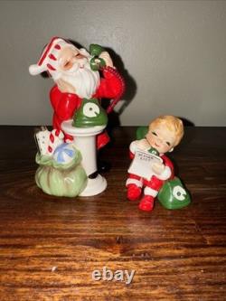 Vintage Josef Originals Christmas Little Boy and Santa on the Phone Figurines