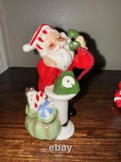 Vintage Josef Originals Christmas Little Boy and Santa on the Phone Figurines